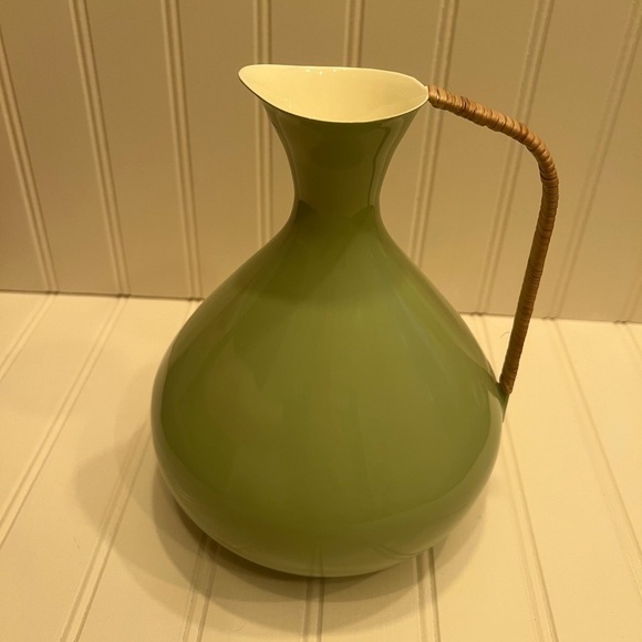 Green Ceramic Pitcher with Wicker Handle - Picture 2 of 7